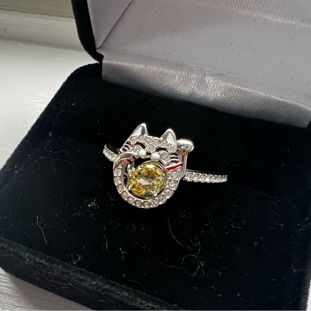 SWAROVSKI SPARKLING DANCE CAT RING, LIGHT MULTI-COLORED, RHODIUM PLATED